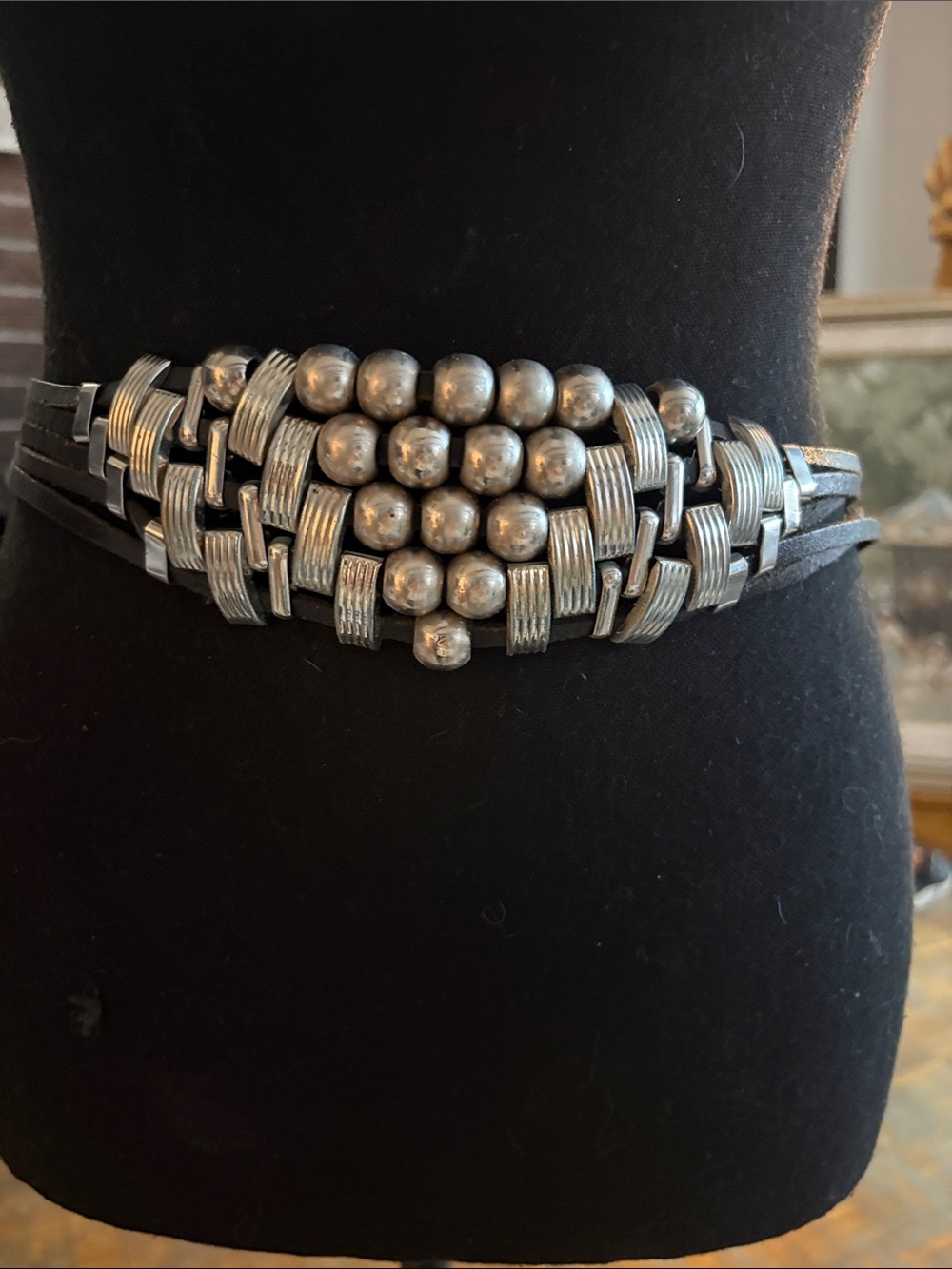 Zara Silver and Black Beaded Woven Belt
